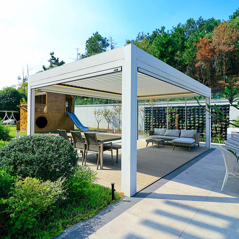 Smart Waterproof Louvered Roof Luxury Modern Pergola Louver Roof Bioclimatic Pergola with Zipped Blinds