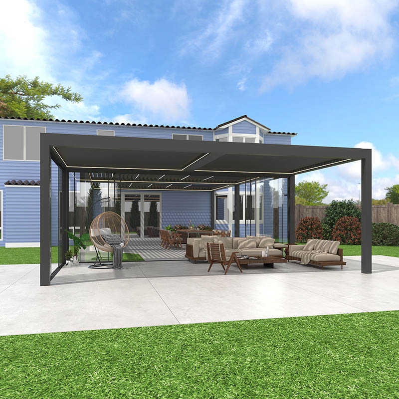 Motorized Louver Aluminum Alloy Pergolas With Led Lights